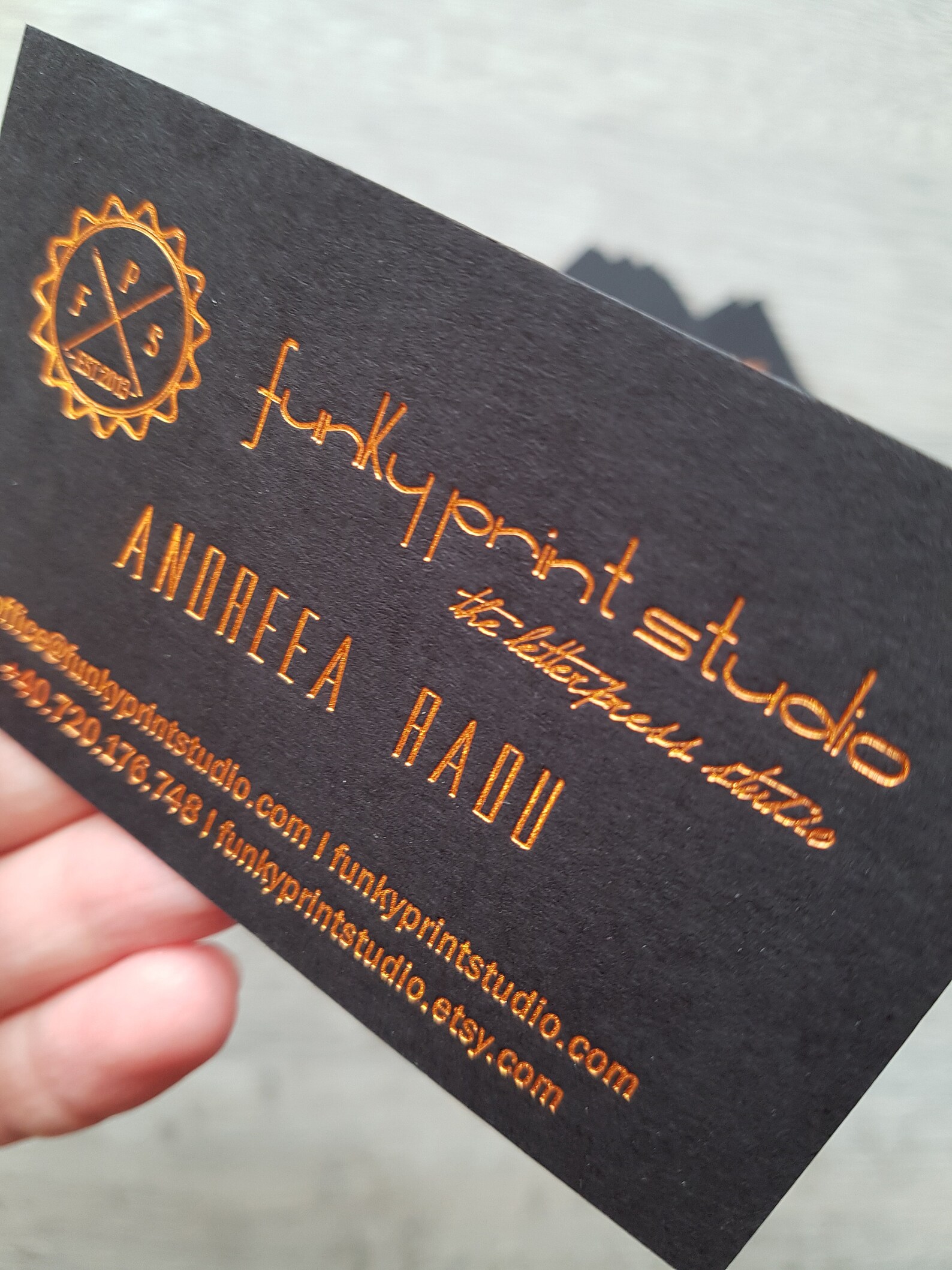 500 Custom Hot Foil Business Cards, Black Card Stock. Copper Foil, Gold Foil, Silver Foil