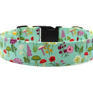Mushroom Flower Garden Dog Collar: Handmade Cotton Fabric