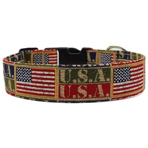American Flag Dog Collar: Patriotic USA Fabric, Adjustable Handmade Collar