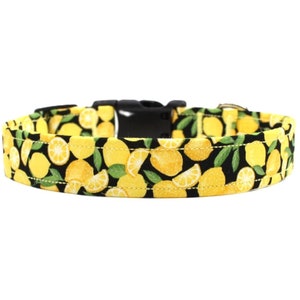 Lemon Print Dog Collar: Adjustable Cotton Fabric, Handmade