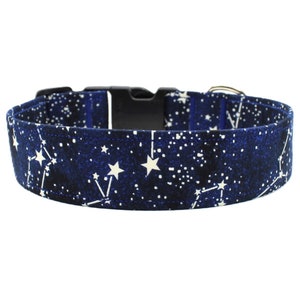 Galaxy Constellation Dog Collar, Dark Blue With White Stars & Dots, Adjustable Dog Collar, Dog Collars, Constellation Gifts, Dog Gifts