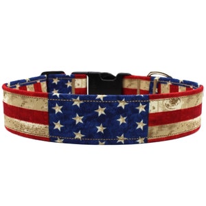 Patriotic American Flag Dog Collar: Rustic USA Cotton, Adjustable