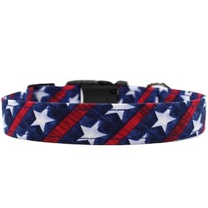 Handmade Patriotic Dog Collar: Stars and Stripes Cotton, Adjustable