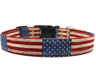 American Flag Dog Collar: Patriotic USA Pride, Handmade Cotton