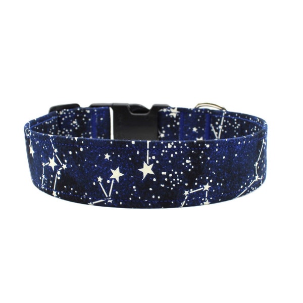 Galaxy Constellation Dog Collar, Dark Blue With Whote Stars & Dots, Adjustable Dog Collar, Dog Collars, Constellation Gifts, Dog Gifts