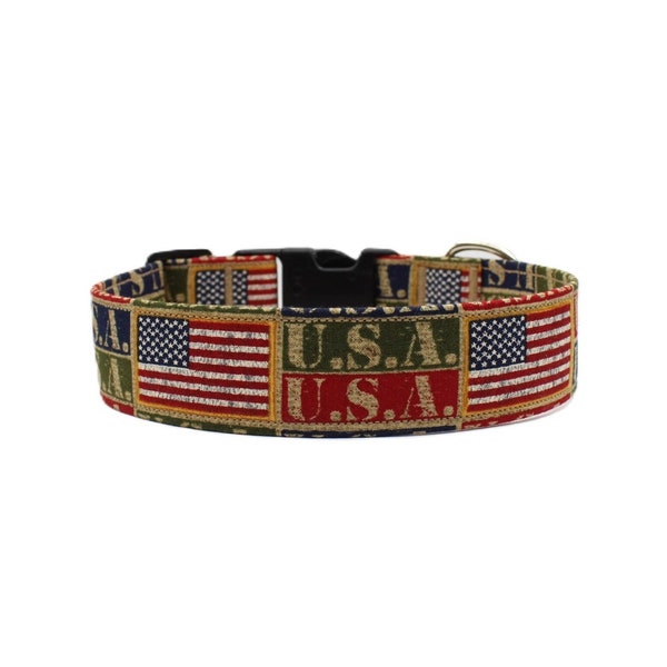Patriotic American Flag USA 4th of July Adjustable Dog Collar, Independence Day Dog Collar, Patriotic Dog Collar, Dog Gifts,Dog Collars,Dogs