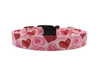 Pink & Red Hearts Dog Collar, Glitter, Adjustable Dog Collar, Pink Dog Collar, Pink Red Hearts, Dog Collar Boy, Dog Collar Girl, Summer