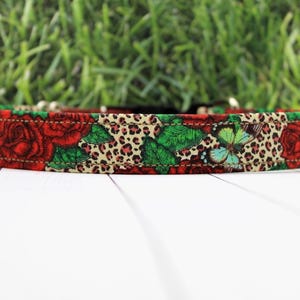 Handmade Roses & Cheetah Dog Collar: Adjustable Cotton Fabric