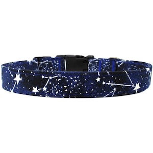 Galaxy Constellation Dog Collar, Dark Blue Starry Print: Adjustable Handmade Collar