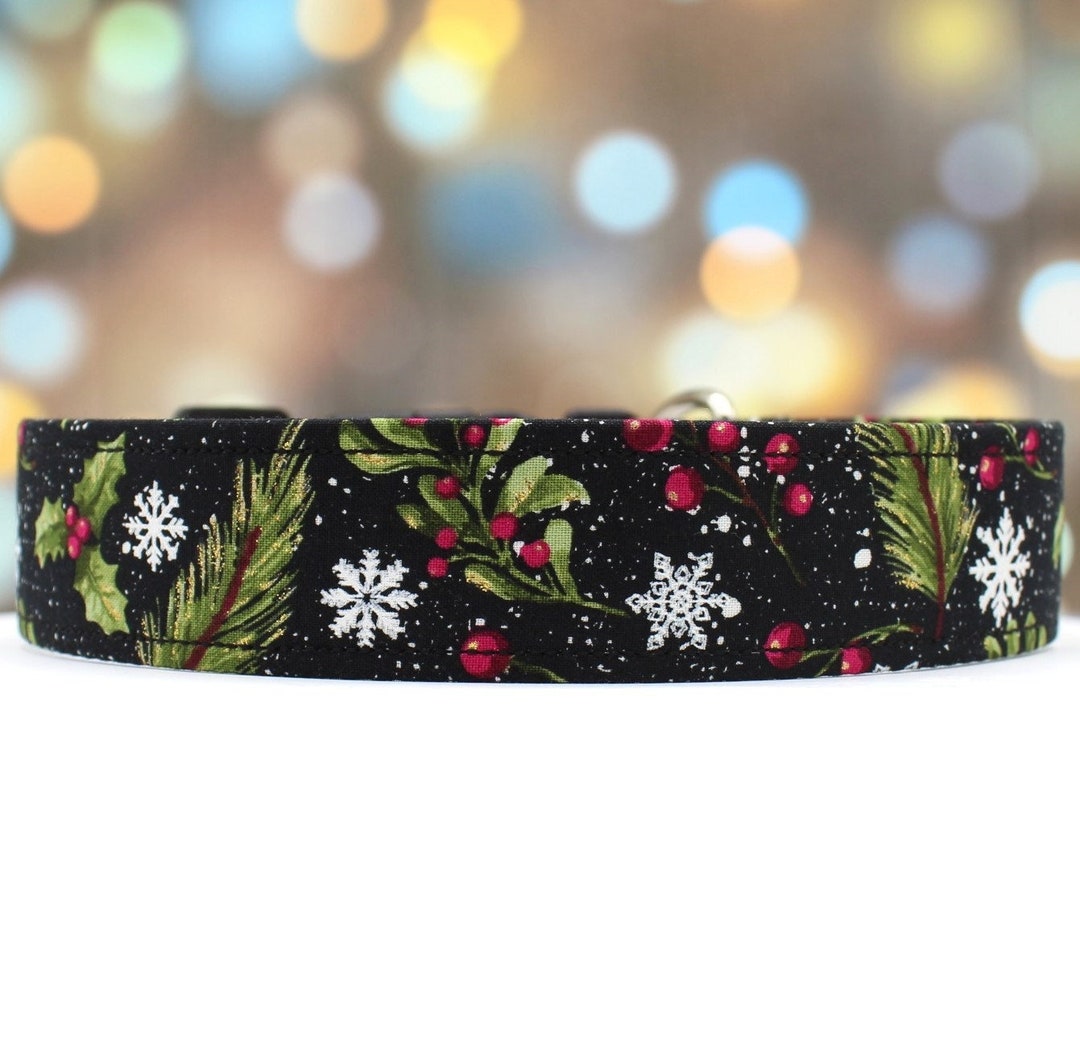 Holly Snowflake Dog Collar Glitter Collars Snowflakes Winter Dog Collar