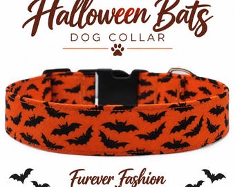Halloween Bats Dog Collar, Dark Orange, Adjustable