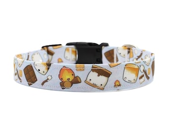 Smores Dog Collar: Campfire Cotton Fabric, Handmade