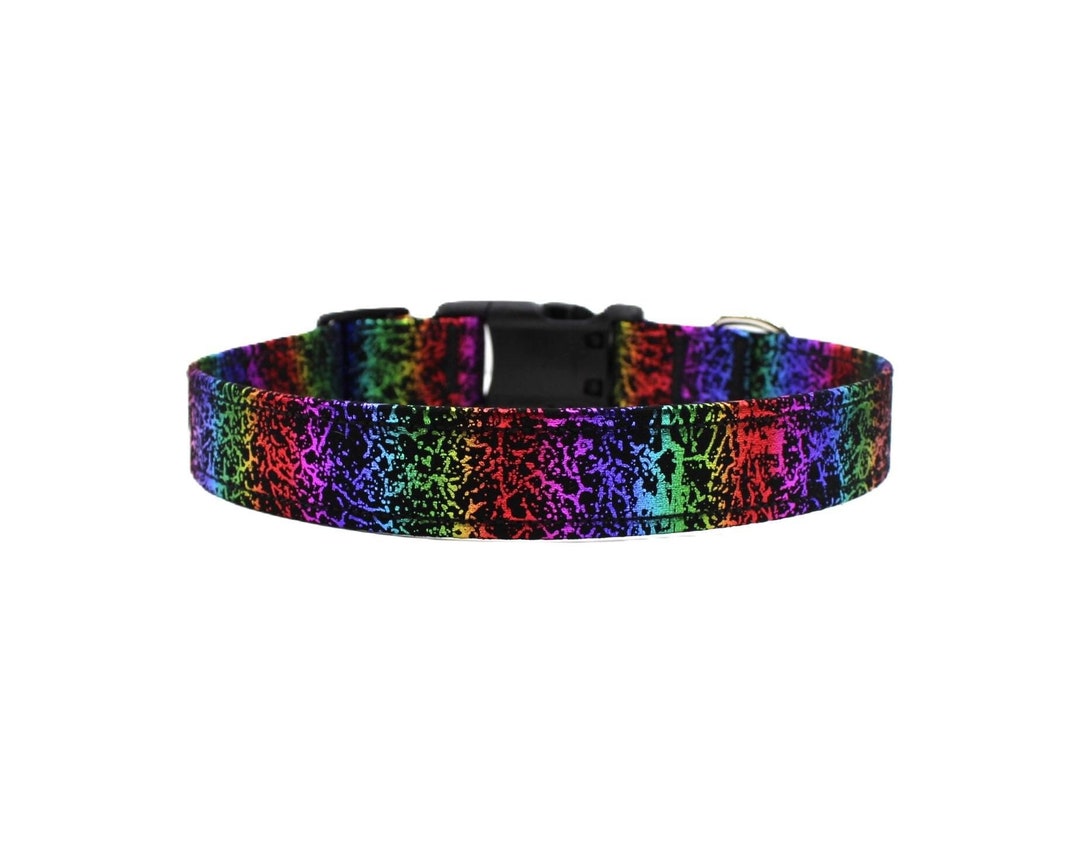 Rainbow Crackle Metallic Foil Dog Collar Rainbow Dog Collar Adjustable