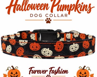 Halloween Pumpkin Dog Collar, Orange Cream Black