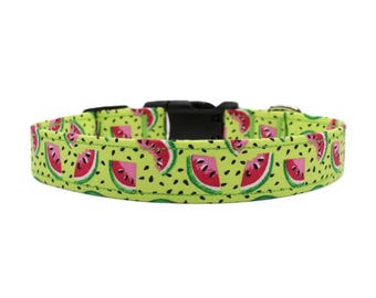 Watermelon Dog Collar: Adjustable Cotton Fabric, Handmade
