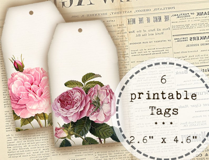 6 Printable Flower Tag Gift Tags Spring Flower Tags Instant Download Vintage Inspired Tag Flower
