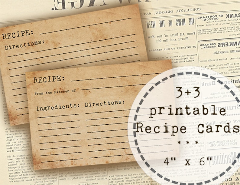 6 Printable Recipe Cards Recipe Card Divider Vintage Recipe - Etsy