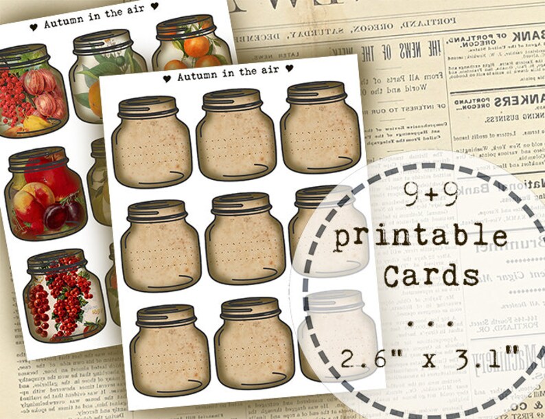 Autumn in the air Printable Ephemera Thanksgiving Printable Digital Tags Harvest, Junk Journal Tags Fall Mason Jar Tags
