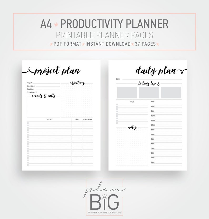 Printable A4 planner, productiveness planner, Working day planner, Challenge planner, Month to month planner, Organizer, Printable program picture regarding Productivity Planner Pdf named Printable A4 planner, efficiency planner, Working day planner, Undertaking planner, Month-to-month planner, Organizer, Printable program