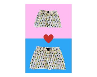 Matching Couple cotton sleeping shorts boxers PINEAPPLE  his hers