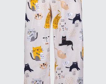 Pantalones de dormir de algodón para mujer estampado CATS