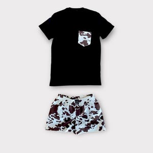 Matching Couple cotton sleeping shorts boxers pajamas set COW his hers