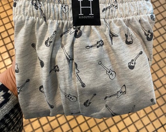 Womens cotton sleeping shorts boxers GUITAR print pajama