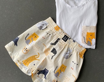 Cotton pajama set for men CAT shorts tshirt