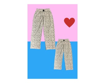 Matching cotton sleeping pants pajama set for couple in GUITAR MUSIC print