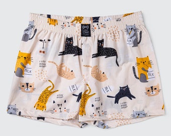 Shorts de couchage en coton homme boxers Pyjama imprimé CATS