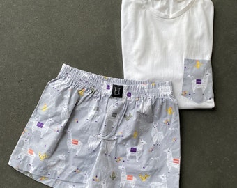 Baumwoll Pyjama Set für Männer ALPACA Shorts Tshirt