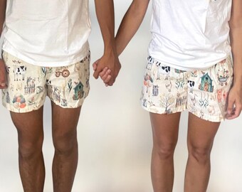 Matchande par bomullssömnadsshorts boxershorts FARMER VILLAGE hans och hennes