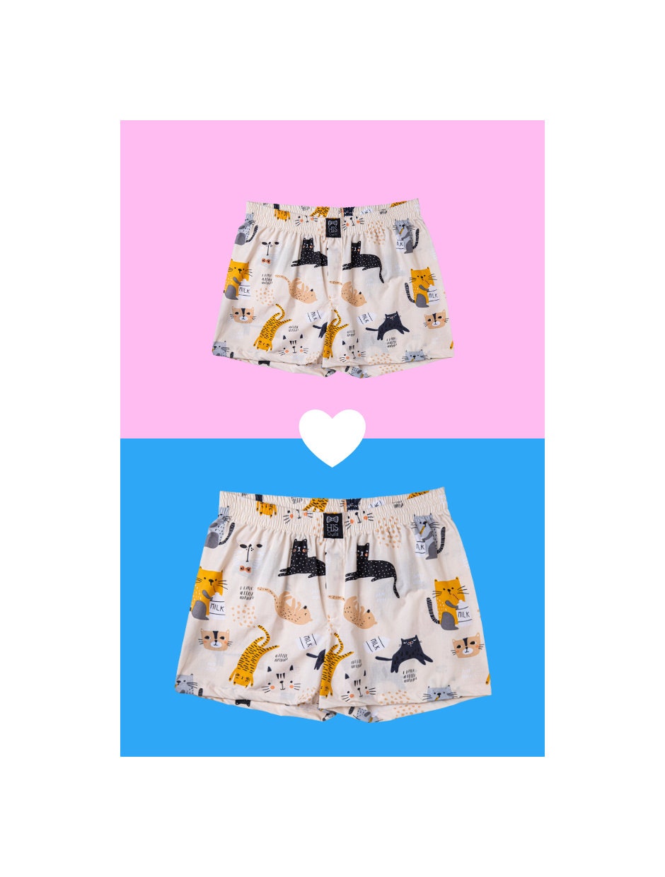 Matching Couple Cotton Sleeping Shorts Boxers CRAZY CATS His Hers