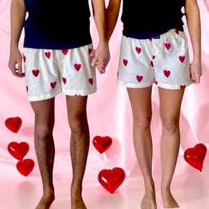 Matching Couple cotton sleeping shorts boxers Valentines day his hers