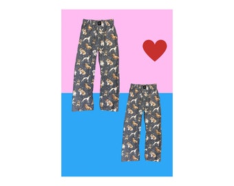 Matching cotton sleeping pants pajama set for couple in DOGS print