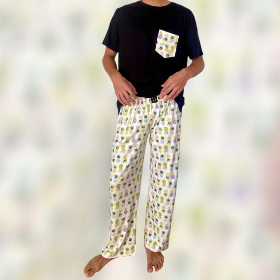 Cotton Pajama Set for Men PINEAPPLE Trousers Tshirt Australia