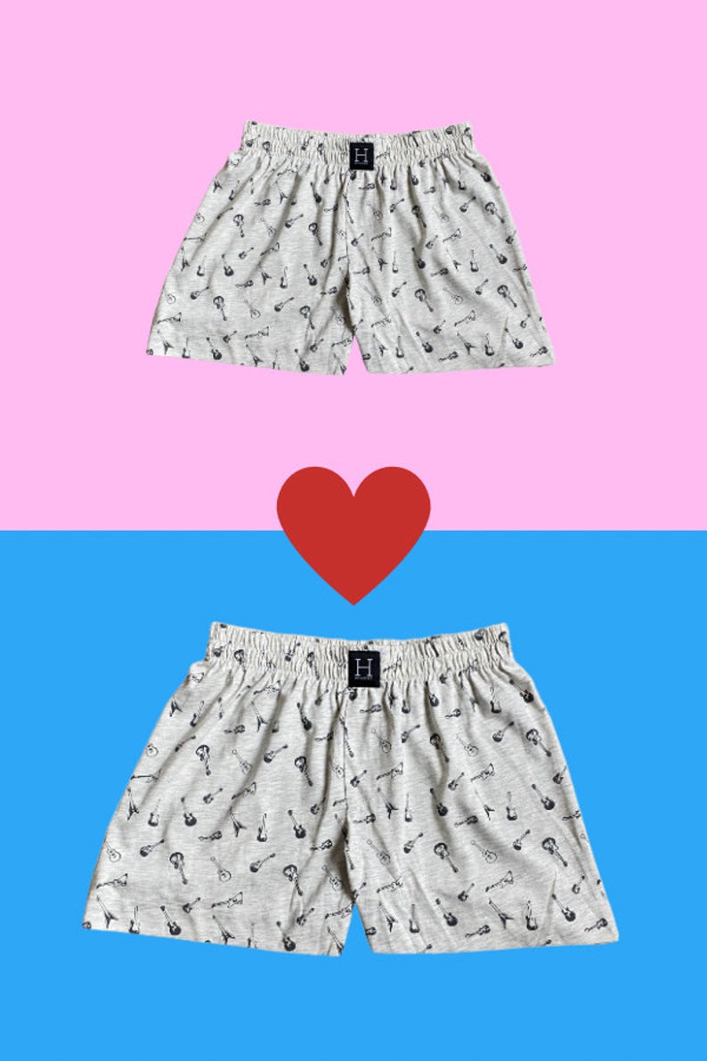 Matching Couple cotton sleeping shorts boxers GUITAR his hers zdjęcie 2