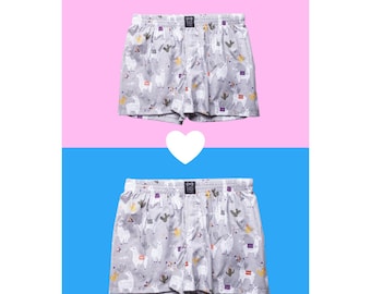 Matching Couple cotton sleeping shorts boxers ALPACA his hers