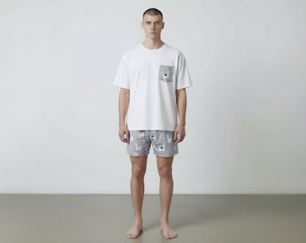 Pigiama da uomo in cotone con pantaloncini in ALPACA e maglietta unisex