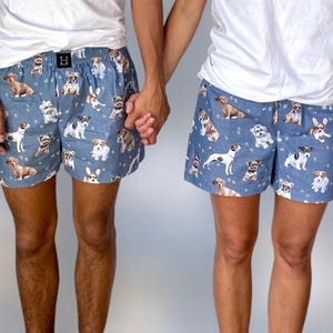 Matching Couple cotton sleeping shorts boxers DOGS  his hers