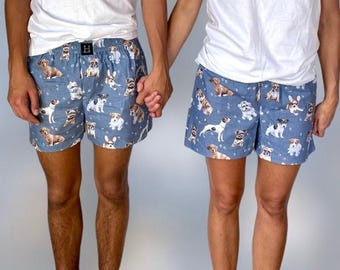 Passende Paar Schlafshorts aus Baumwolle Boxer HUNDE für ihn und sie