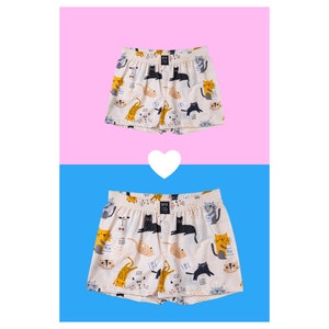 Matching Couple cotton sleeping shorts boxers CRAZY CATS his hers