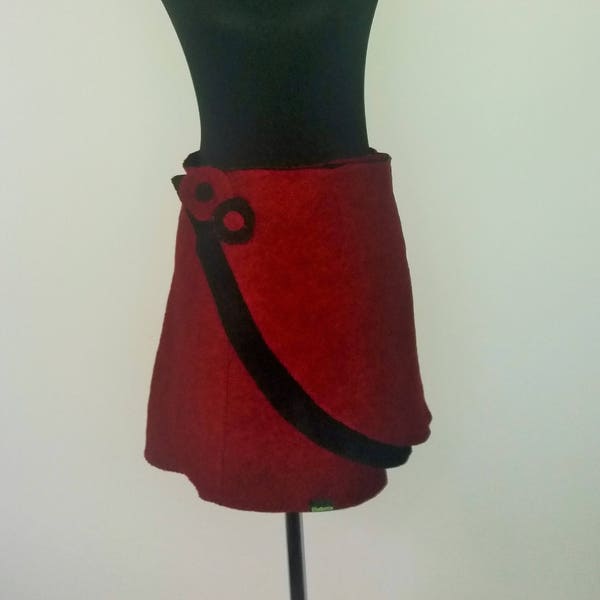 Wool Skirt Walkrock Hip Warmer Shoulder Warmer Kidney Warmer Reversible Skirt Wrap Skirt red-black in 30 cm