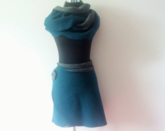 Wool skirt, walk skirt, hip warmer, shoulder warmer, kidney warmer, reversible skirt, wrap skirt in petrol - gray