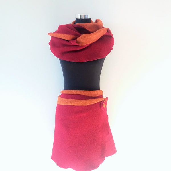 Wool Skirt Walkskirt Hip Warmer Shoulder Warmer Kidney Warmer Reversible Skirt Wrap Skirt Red-orange in 3 Lengths