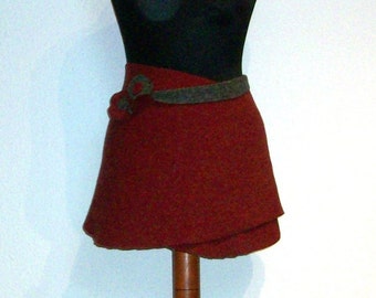 Wool skirt, wool skirt, hip warmer, shoulder warmer, kidney warmer, reversible skirt, wrap skirt in red-gray