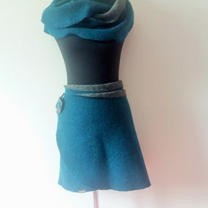Wool skirt, walk skirt, hip warmer, shoulder warmer, kidney warmer, reversible skirt, wrap skirt in petrol gray image 2