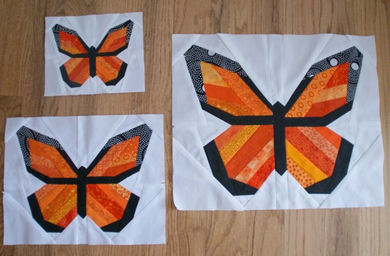 3 sizes Monarch Butterfly Paper Pieced Block PDF Pattern 3 sizes Monarch Butterfly Paper Pieced Block PDF Pattern