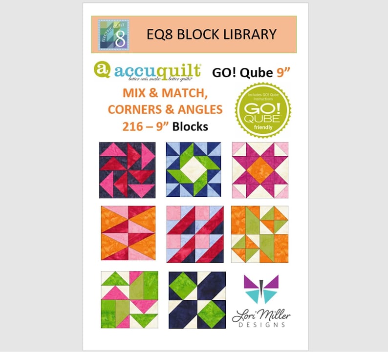 EQ8 BLK Library File Accuquilt 9 Qube 216 Block designs-Mix and Match, Corners and Angles image 1
