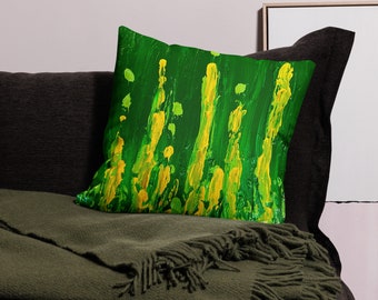 Green/Yellow Abstract Premium Pillow